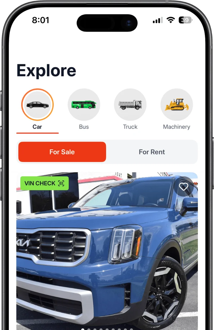 Browsing vehicles for sale and rent in the Motorpalz app