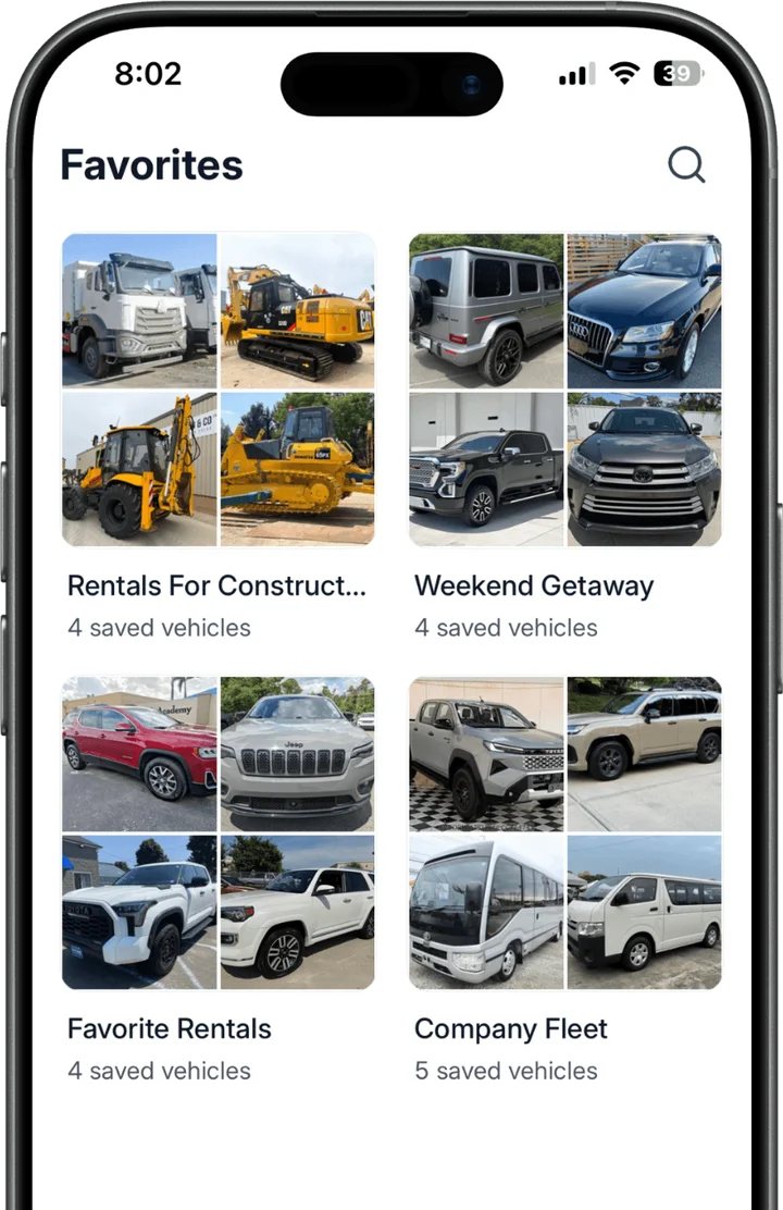 Saved vehicles in a Motorpalz wishlist