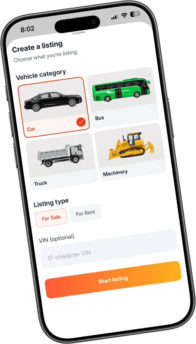 Creating a vehicle listing in the Motorpalz app